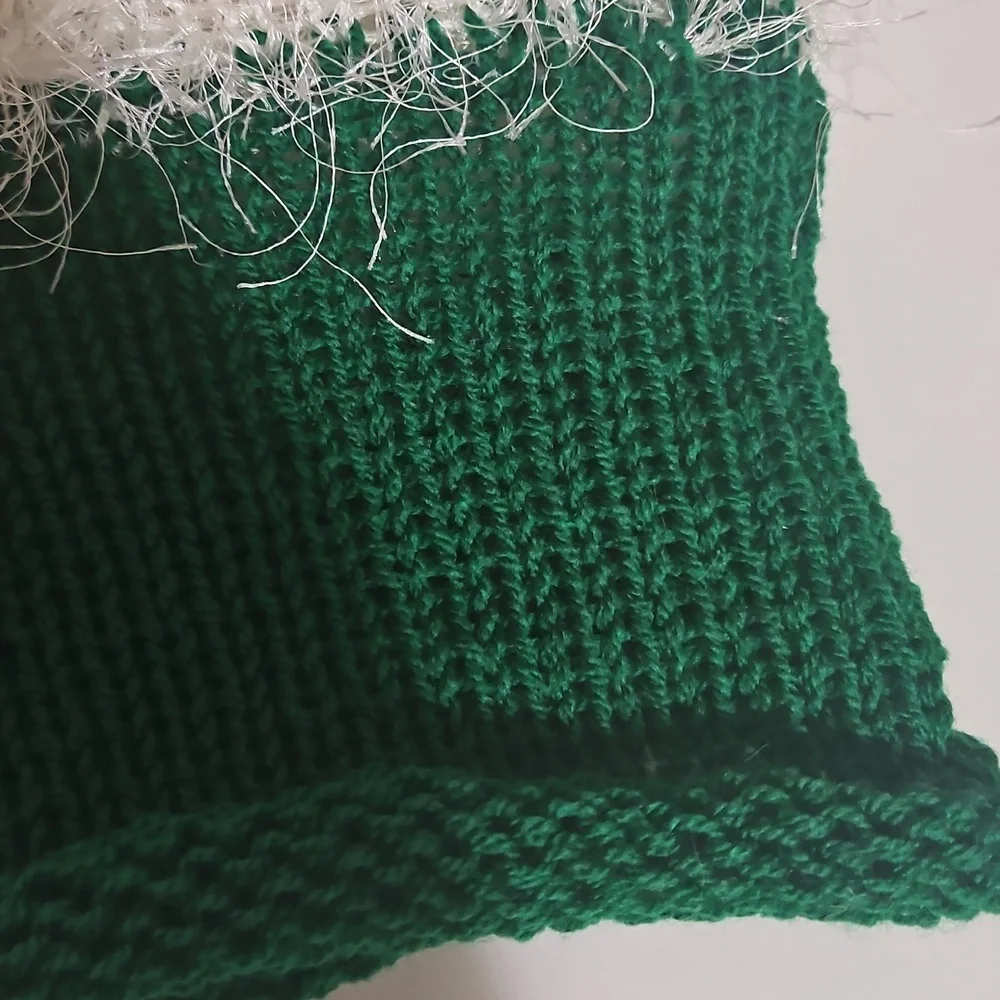 Hand Crafted Kids Festive Red Green Knit  Gnome Hat Faux Fur Beanie Hat Crochet